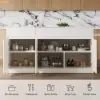 Modern 205 - 270 cm Extendable Sintered Stone Kitchen Island with Doors & Drawers, White – 268cm