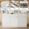 Modern 205 - 270 cm Extendable Sintered Stone Kitchen Island with Doors & Drawers, White – 268cm