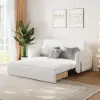 170 cm 2-Seater White Corduroy Convertible Sleeper Sofa with Storage & Pillows – AUD-H2438
