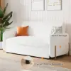 170 cm 2-Seater White Corduroy Convertible Sleeper Sofa with Storage & Pillows – AUD-H2438