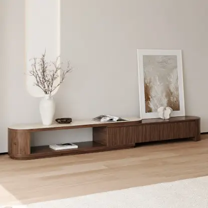Picture of Velar 180 - 290 cm Extendable Fluted TV Stand with Sintered Stone Top & 3 Drawers – Multilayer PlyWood