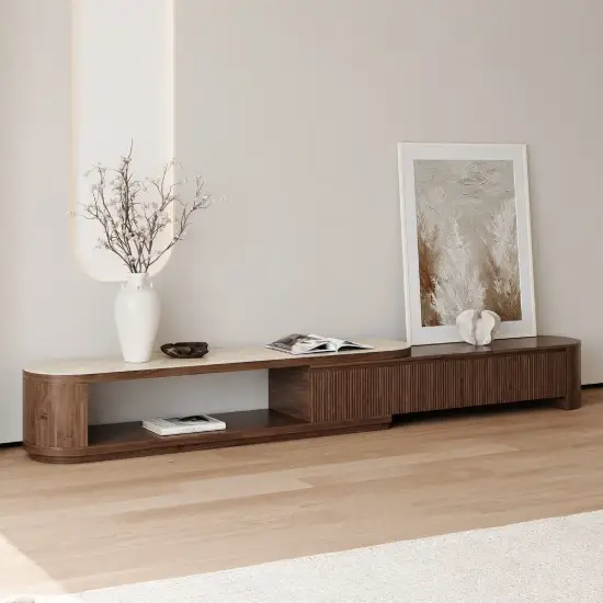 Velar 180 - 290 cm Extendable Fluted TV Stand with Sintered Stone Top & 3 Drawers – Multilayer PlyWood