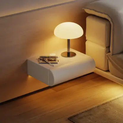 Picture of Humply Floating Leather 1-Drawer Smart LED Bedside Table with Sintered Stone Top – 17cm