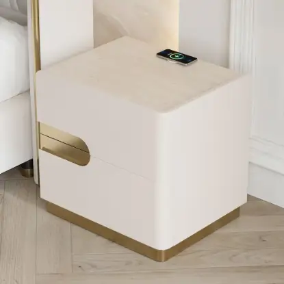 50 cm Smart 2-Drawer Bedside Table with Sintered Stone Top & Charging Station – AUD-H2446