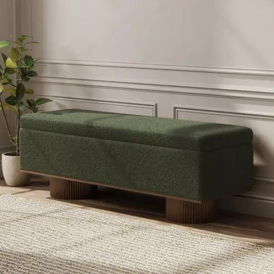 Teddy Fabric Fluffy Faux Fur Flip Top Wood Storage Entryway Bench – Green – AUD-H2448