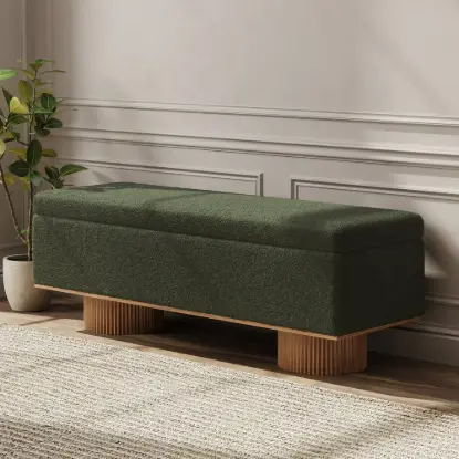 Picture of Teddy Fabric Fluffy Faux Fur Flip Top Wood Storage Entryway Bench – Green – AUD-H2449