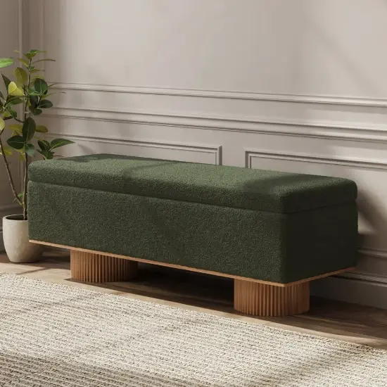 Teddy Fabric Fluffy Faux Fur Flip Top Wood Storage Entryway Bench – Green – AUD-H2449