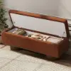 Teddy Fabric Fluffy Faux Fur Flip Top Wood Storage Entryway Bench – Rust