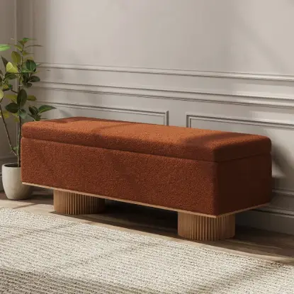 Picture of Teddy Fabric Fluffy Faux Fur Flip Top Wood Storage Bench – Rust