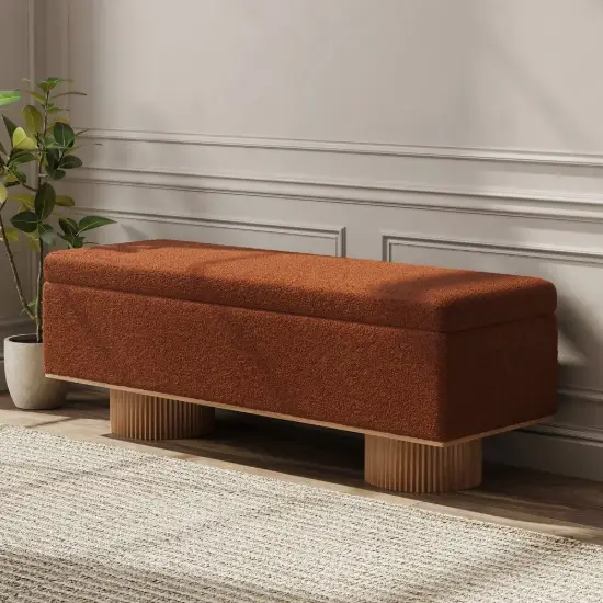 Picture of Teddy Fabric Fluffy Faux Fur Flip Top Wood Storage Bench – Rust