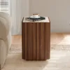 Aura Ash Wood Fluted Walnut Side Table with Sintered Stone Top
