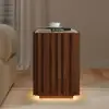 Aura Ash Wood Fluted Walnut Side Table with Sintered Stone Top