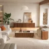 Aura Ash Wood Fluted Walnut Side Table with Sintered Stone Top