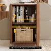 Aura Ash Wood Fluted Walnut Side Table with Sintered Stone Top