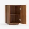 Aura Ash Wood Fluted Walnut Side Table with Sintered Stone Top