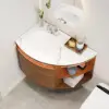 Modern 91 cm Corner Floating Single Bathroom Vanity with Sink, LED Light, Storage – Walnut
