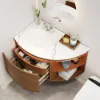 Modern 91 cm Corner Floating Single Bathroom Vanity with Sink, LED Light, Storage – Walnut