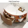 Modern 91 cm Corner Floating Single Bathroom Vanity with Sink, LED Light, Storage – Walnut