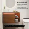 Modern 91 cm Corner Floating Single Bathroom Vanity with Sink, LED Light, Storage – Walnut