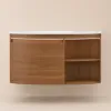 Modern 91 cm Corner Floating Single Bathroom Vanity with Sink, LED Light, Storage – Walnut