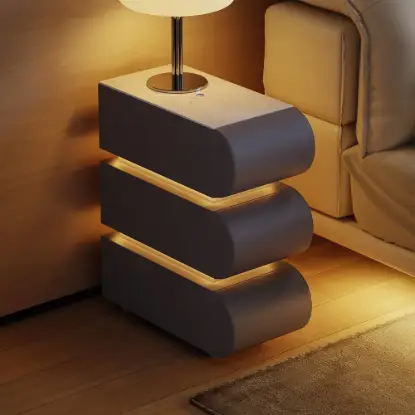 Picture of Narrow Humply Leather 3-Drawer Smart Bedside Table with Sintered Stone Top – AUD-H2461