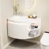 Modern 91 cm Corner Floating Single Bathroom Vanity with Sink, LED Light, Storage – White
