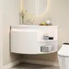 Modern 91 cm Corner Floating Single Bathroom Vanity with Sink, LED Light, Storage – White
