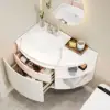 Modern 91 cm Corner Floating Single Bathroom Vanity with Sink, LED Light, Storage – White