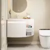 Modern 91 cm Corner Floating Single Bathroom Vanity with Sink, LED Light, Storage – White