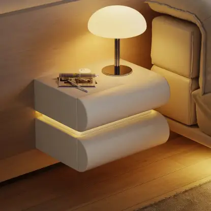 Picture of Humply Floating Leather 2-Drawer Smart LED Bedside Table with Sintered Stone Top – AUD-H2465