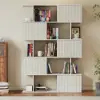 72.8" Warm White Sliding Door Etagere Bookshelf 5-Shelf Tall Book Shelf Rich Storage