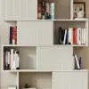 72.8" Warm White Sliding Door Etagere Bookshelf 5-Shelf Tall Book Shelf Rich Storage