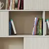 72.8" Warm White Sliding Door Etagere Bookshelf 5-Shelf Tall Book Shelf Rich Storage