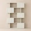 72.8" Warm White Sliding Door Etagere Bookshelf 5-Shelf Tall Book Shelf Rich Storage