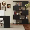72.8" Black Sliding Door Etagere Bookshelf 5-Shelf Tall Book Shelf Rich Storage