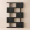 72.8" Black Sliding Door Etagere Bookshelf 5-Shelf Tall Book Shelf Rich Storage