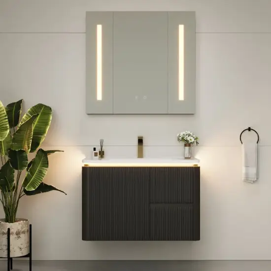 Picture of Modern 80 cm Floating Bathroom Vanity with Sink, Soft LED, Ample Storage