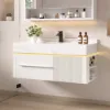 39.4" Wall-Mounted Bathroom Vanity with Sintered Stone Top, LED Sensor Light