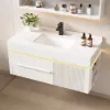 39.4" Wall-Mounted Bathroom Vanity with Sintered Stone Top, LED Sensor Light