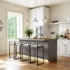 180 cm Japandi Grey Wood Kitchen Island with Multi-Storage and LED Light