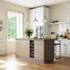 180 cm Japandi Grey Wood Kitchen Island with Multi-Storage and LED Light