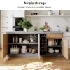 180 cm Japandi Grey Wood Kitchen Island with Multi-Storage and LED Light