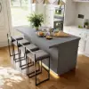 180 cm Japandi Grey Wood Kitchen Island with Multi-Storage and LED Light