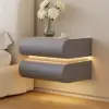 Humply Floating Leather 2-Drawer Smart LED Bedside Table with Sintered Stone Top – AUD-H2474