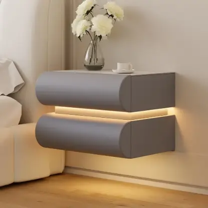 Picture of Humply Floating Leather 2-Drawer Smart LED Bedside Table with Sintered Stone Top – AUD-H2474