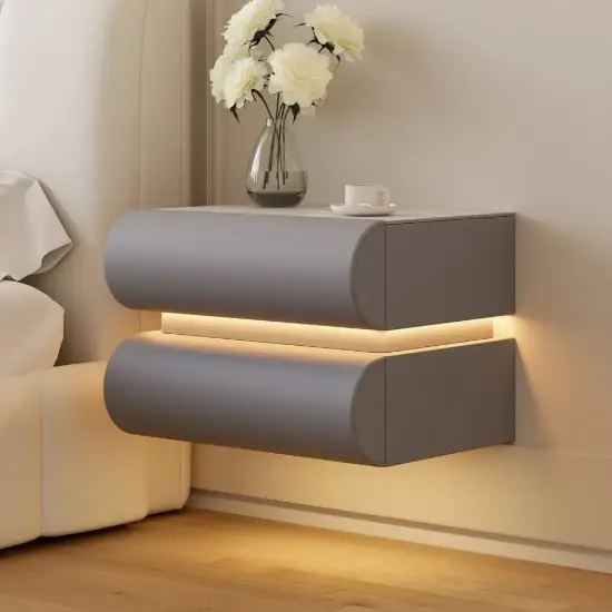 Humply Floating Leather 2-Drawer Smart LED Bedside Table with Sintered Stone Top – AUD-H2474