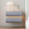 Humply Floating Leather 2-Drawer Smart LED Bedside Table with Sintered Stone Top – AUD-H2474