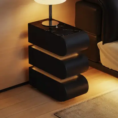 Picture of Narrow Humply Leather 3-Drawer Smart Bedside Table with Sintered Stone Top – AUD-H2475