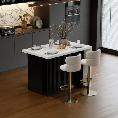 Picture of Modern 130 cm Wood Kitchen Island with Storage, White & Black
