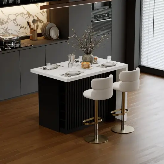 Modern 130 cm Wood Kitchen Island with Storage, White & Black